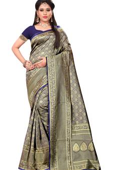 Navy Blue Woven Art Silk Blend Saree With Blouse