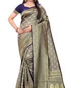 Navy Blue Woven Art Silk Blend Saree With Blouse
