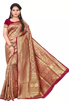 Maroon Woven Art Silk Blend Saree With Blouse