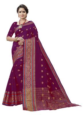 Pink Woven Cotton Art Silk Saree With Blouse 1