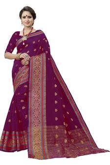 Pink Woven Cotton Art Silk Saree With Blouse