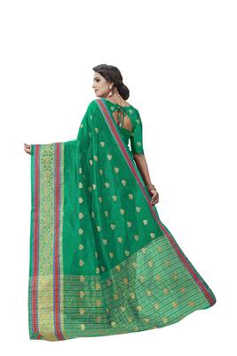 Green Woven Cotton Art Silk Saree With Blouse 2