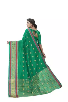 Green Woven Cotton Art Silk Saree With Blouse