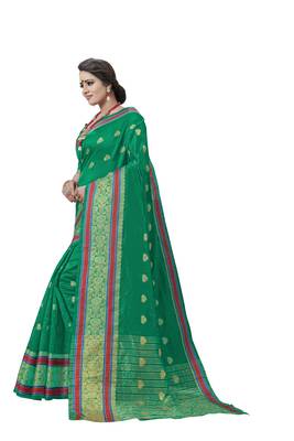 Green Woven Cotton Art Silk Saree With Blouse 3