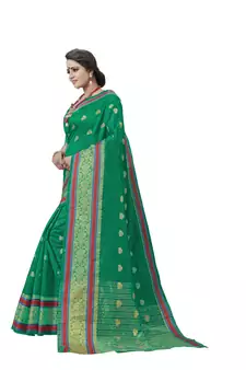 Green Woven Cotton Art Silk Saree With Blouse