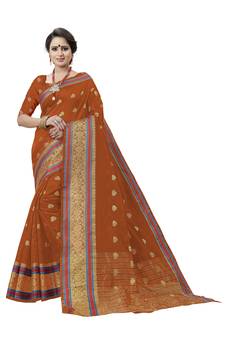 Orange Woven Cotton Art Silk Saree With Blouse