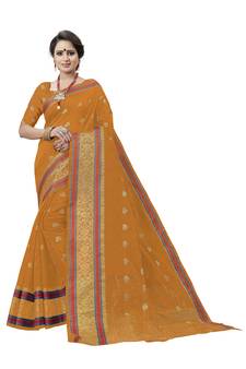 Mustard Woven Cotton Art Silk Saree With Blouse