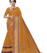 Mustard Woven Cotton Art Silk Saree With Blouse