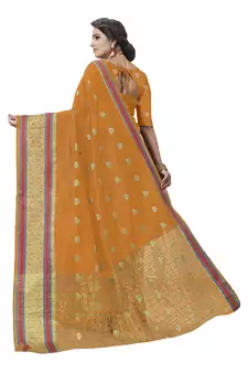 Mustard Woven Cotton Art Silk Saree With Blouse