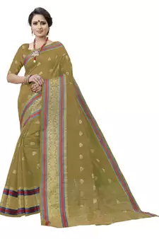 Beige Woven Cotton Art Silk Saree With Blouse