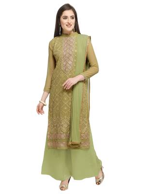 Mahendi Green Georgette Embroidery Work Suit 1