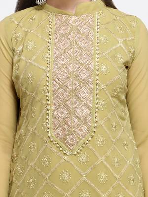 Mahendi Green Georgette Embroidery Work Suit 2