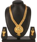 Stylish Traditional 1 Gram High Gold Plated Rope Style Brass Long Haram Necklace Set For Women