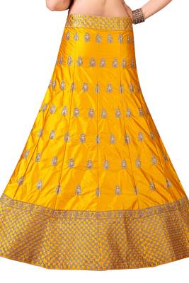 Yellow Embroidered Satin Semi Stitched Lehenga With Dupatta 4