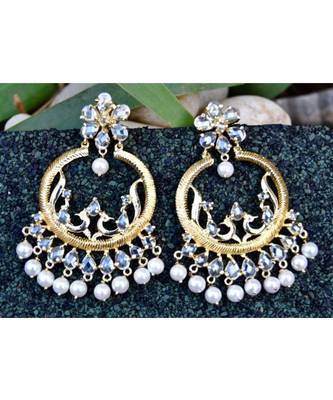 Exquisite Peacock Organic Diamond Chand Bali Earrings 1