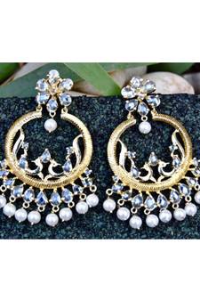 Exquisite Peacock Organic Diamond Chand Bali Earrings