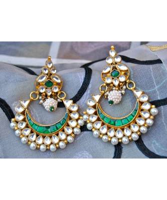 Kundan Emerald Chand Bali Earrings 1