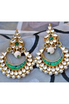 Kundan Emerald Chand Bali Earrings
