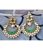 Kundan Emerald Chand Bali Earrings