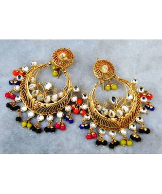 Multicolor Kundan Chand Bali Earrings 1
