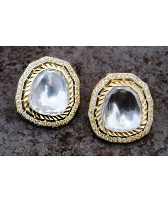 Crystal Stud Gold Diamond Earrings 1