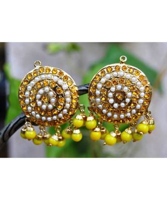 Yellow Aari Gold Pearl Dangler Earrings 1