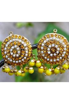 Yellow Aari Gold Pearl Dangler Earrings