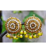 Yellow Aari Gold Pearl Dangler Earrings