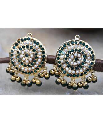 Green Aari Gold Pearl Dangler Earrings 1