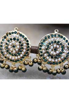 Green Aari Gold Pearl Dangler Earrings