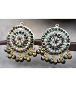 Green Aari Gold Pearl Dangler Earrings