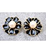Floral Black Lustre Enamel Stud Earrings
