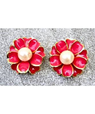 Floral Pink Enamel Stud Earrings 1