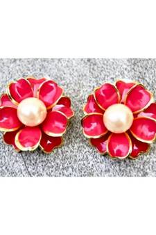 Floral Pink Enamel Stud Earrings