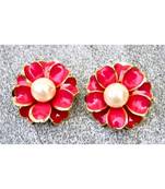 Floral Pink Enamel Stud Earrings