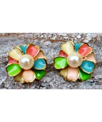 Floral Multicolor Enamel Stud Earrings 1