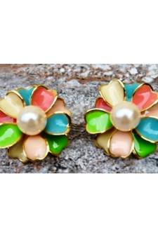 Floral Multicolor Enamel Stud Earrings