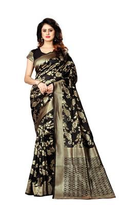 Black woven art silk sarees saree with blouse 1