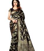 Black woven art silk sarees saree with blouse