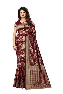 Maroon woven art silk sarees saree with blouse 1