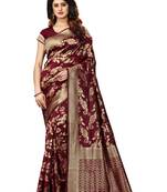 Maroon woven art silk sarees saree with blouse