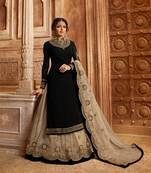 Black embroidered satin kameez with skirt 