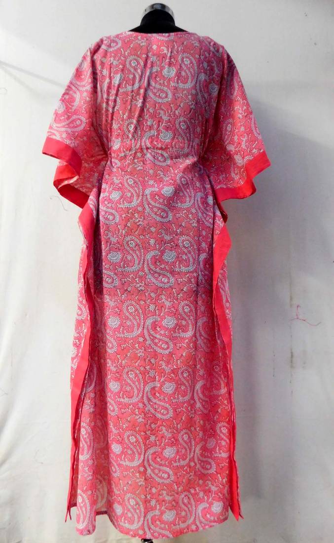 Indian cotton floral print sexy plus size maxi tunic sleepwear kaftan abaya  - Lavinas - 2885976