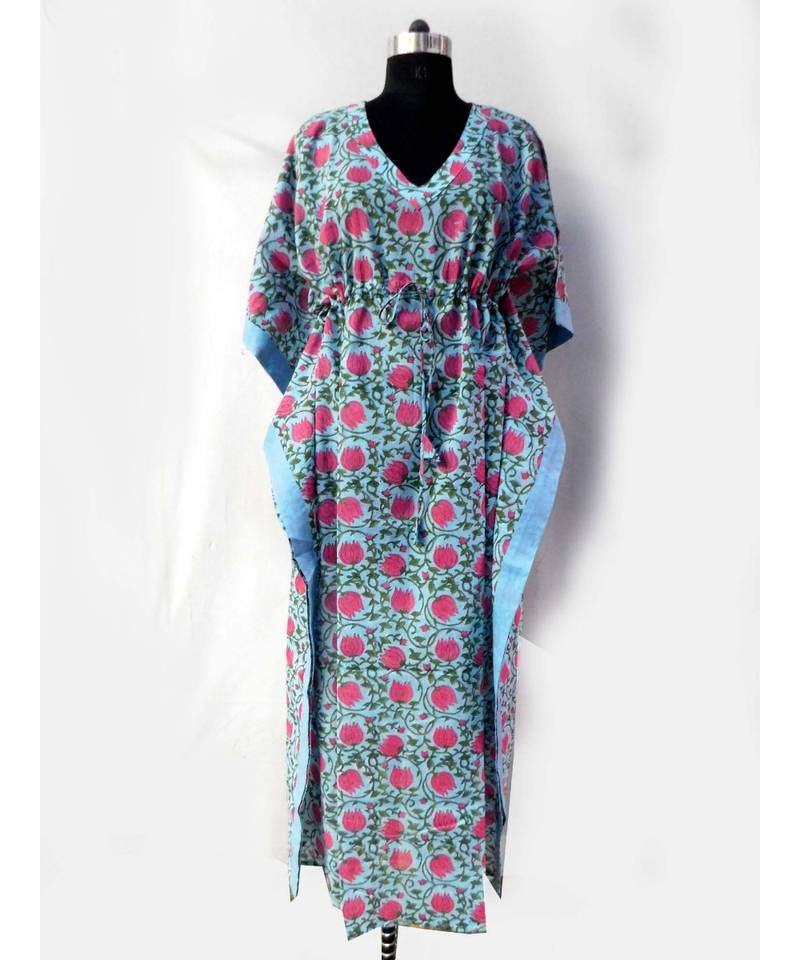 Floral print indian cotton fashionble sexy kaftan plus size maxi dress abaya poncho