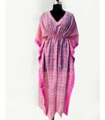 pink indian cotton block printed kaftan summer beach maxi tunic plus size kurti