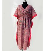 Red floral print indian cotton long kaftan maxi dress hippie summer beach Tunic nightgown