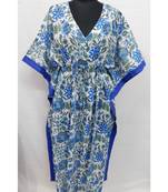 Indian cotton Hand Block printed Casual Long Kaftan Women Sleepwear Nightgown
