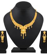 Gorgeous 1 Gram High Gold Plated Choker Style Brass Necklace Set For Women
