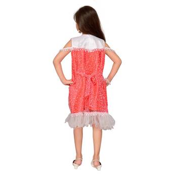 Red plain net kids frock 3