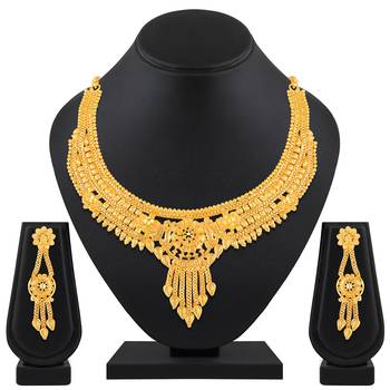 Fashionable 1 Gram High Gold Plated Choker Style Brass Necklace Set For Women 1